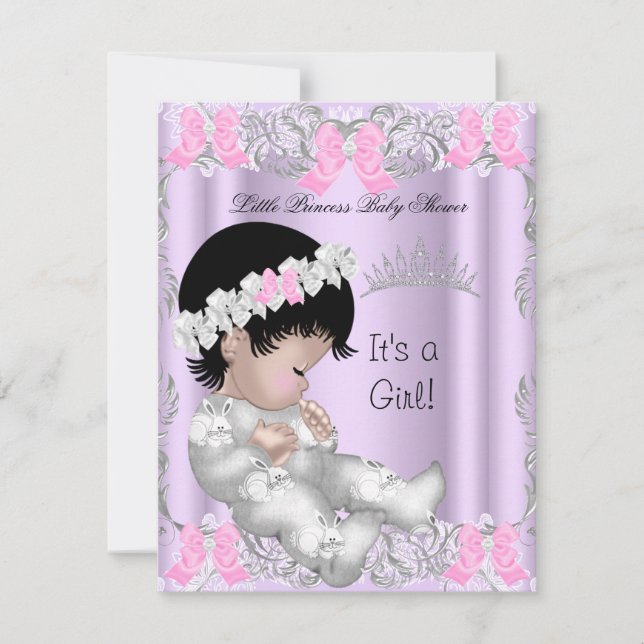 Princess Pink Lila Gray Baby Dusche Niedlich Girl Einladung (Vorderseite)