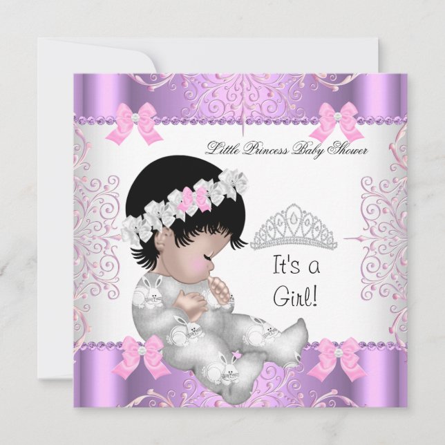 Princess Pink Lila Gray Baby Shower Niedlich Girl  Einladung (Vorderseite)