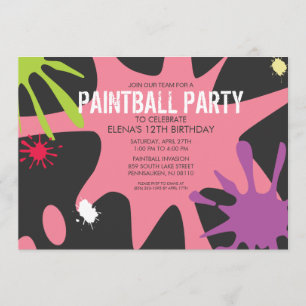 Princess Pink Split Platsches Paintball-Party Einladung