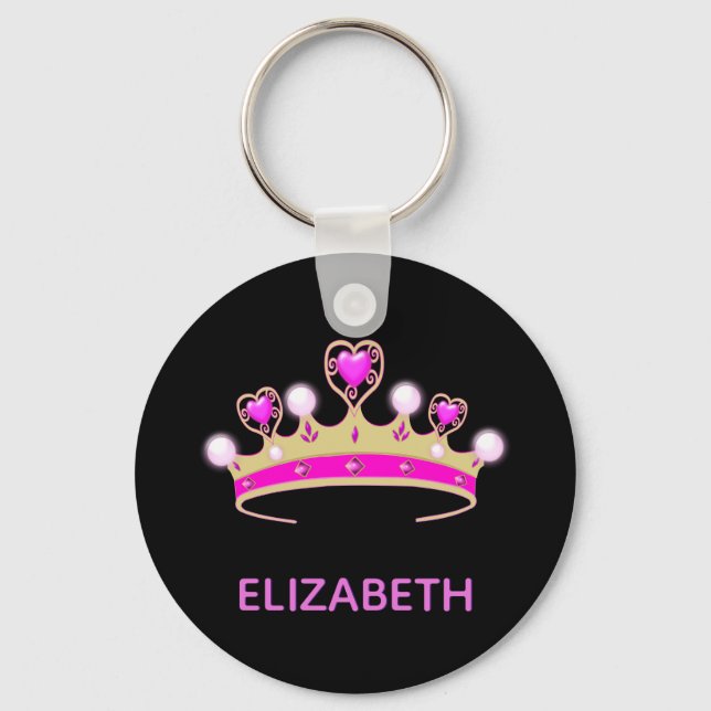 Princess pink tiara Black Name Girl Schlüsselanhänger (Vorderseite)