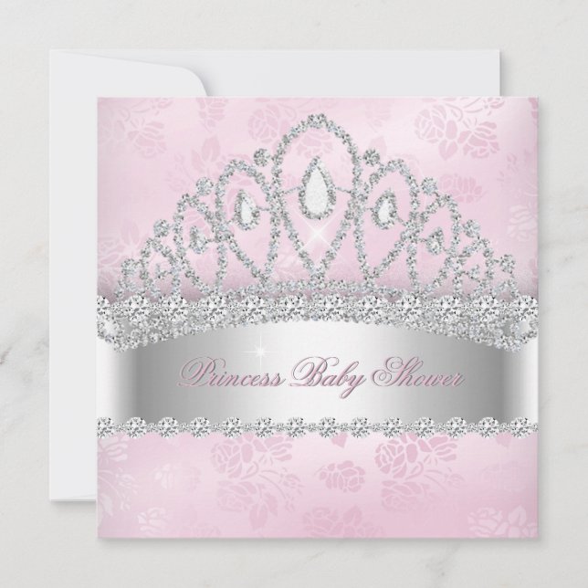 Princess Pink White Diamond Tiara Babydusche 2 Einladung (Vorderseite)