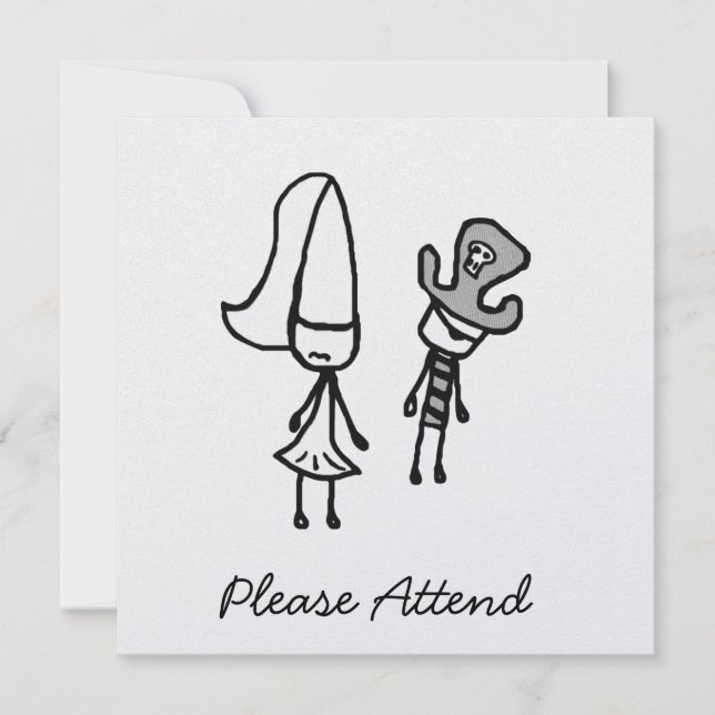 Princess & Pirate Doodle Einladung (Vorderseite)