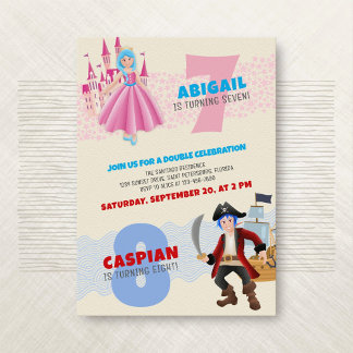 Princess Pirate Joint Double Birthday Einladung