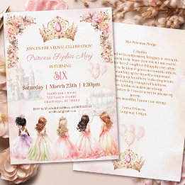 Princess Pledge Crown Pink Floral Girl Birthday Einladung