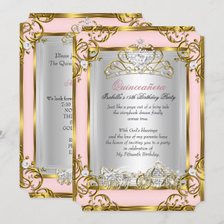 Princess Quinceanera 15. Geburtstag Pink Peach Einladung