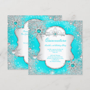 Princess Quinceanera Aqua Aquamarin Winter Wunderl Einladung
