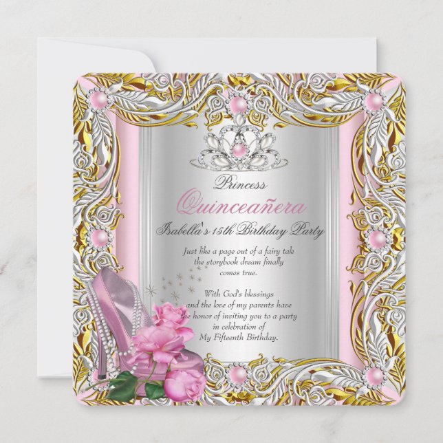 Princess Quinceanera Birthday Pink Rose Gold Einladung (Vorderseite)