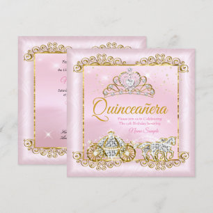 Princess Quinceanera Blush Pink Gold Kutsche Einladung