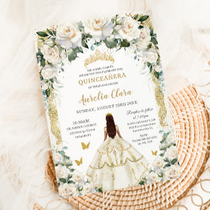 Princess Quinceañera Champagne Ivory Rose Dress Einladung