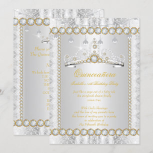 Princess Quinceanera Diamond Lace Gold Silber Einladung