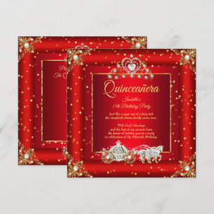 Princess Quinceanera Elite Regal Red Gold Sparkone Einladung