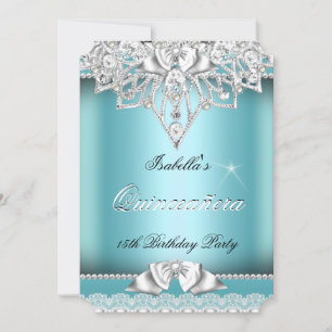 Princess Quinceanera Girl Aquamarin Lace 15. Party Einladung