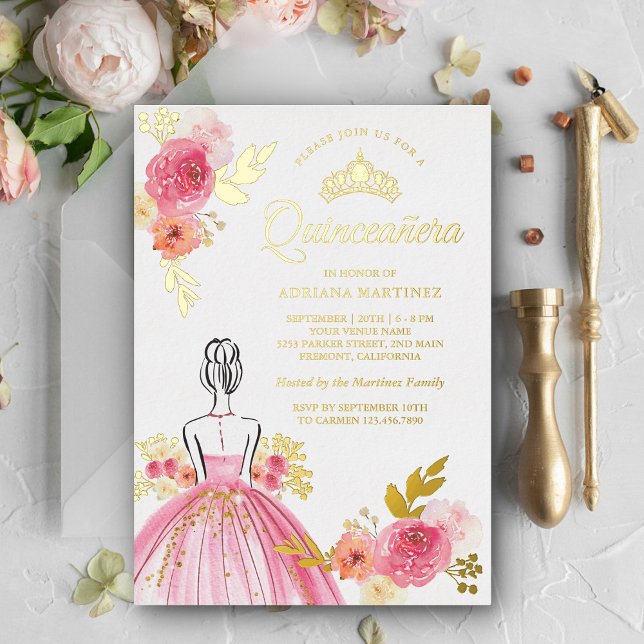 Princess Quinceanera Gold Folieneinladung (Von Creator hochgeladen)