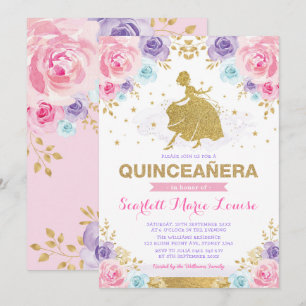 Princess Quinceañera, Lila Goldene Rose Einladung