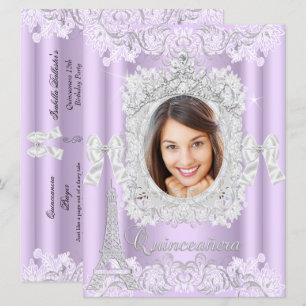 Princess Quinceanera Lila Lace Foto Grosses Einladung