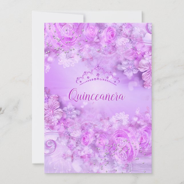 Princess Quinceanera lila rosa Blüte Tiara Einladung (Vorderseite)
