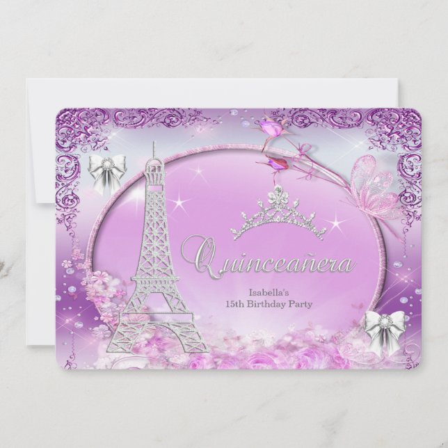 Princess Quinceanera Magisch Pink Silber Einladung (Vorderseite)