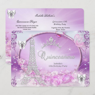 Princess Quinceanera Magisches Lila Silber Einladung
