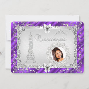 Princess Quinceanera Magisches Lila Silver Foto Einladung