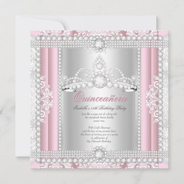 Princess Quinceanera Party Diamond Pink Tiara Einladung (Vorderseite)