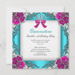 Princess Quinceanera Pink Aqua Aquamarin 15. Gebur Einladung