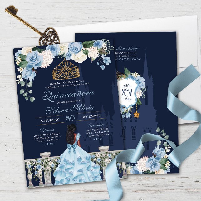 Princess Quinceañera, Princess Blue Rose Einladung (Von Creator hochgeladen)