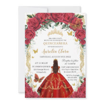 Princess Quinceañera Rote Rosen Bloral Vintag Gold