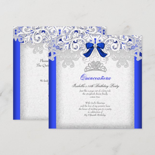 Princess Quinceanera Royal Blue 15. Geburtstag 2 Einladung (Vorne/Hinten)