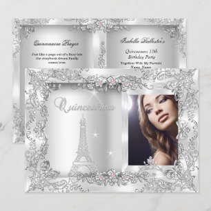 Princess Quinceanera Silver Foto Party Einladung