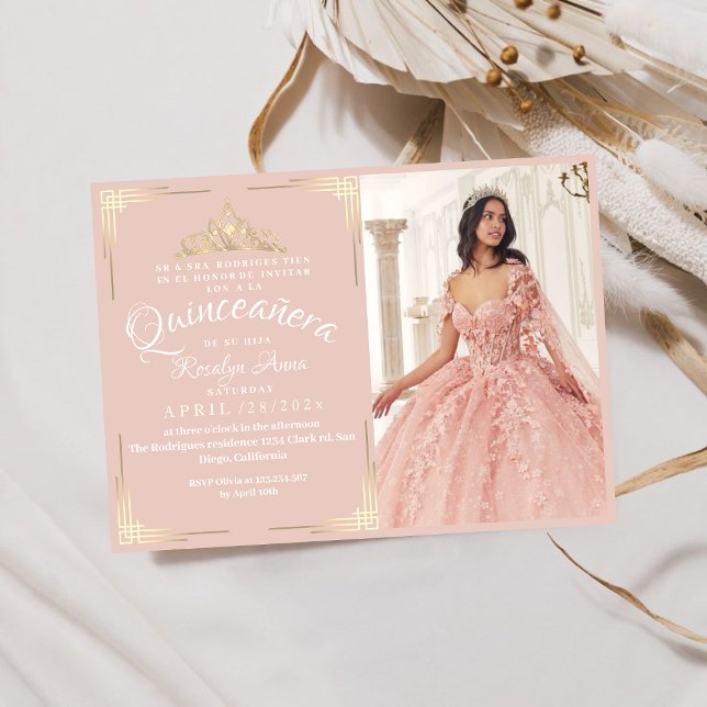 Princess Quinceañera Spanisch Rosa Foto 15. Einladung (Von Creator hochgeladen)