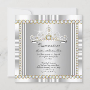 Princess Quinceanera Tiara Gold Silver White Einladung