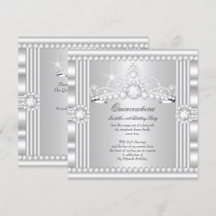 Princess Quinceanera Tiara Silver White Satin Einladung