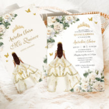 Princess Quinceañera White Ivory Rose Gold Dress