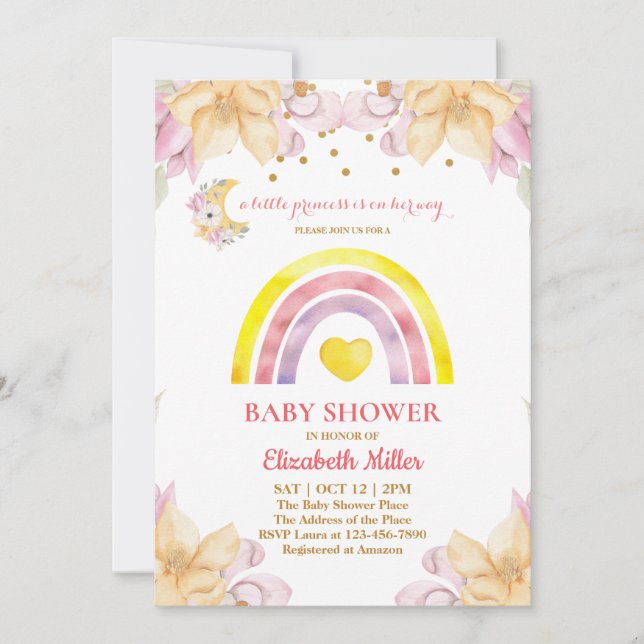 Princess Rainbow Baby Shower Einladung (Vorderseite)