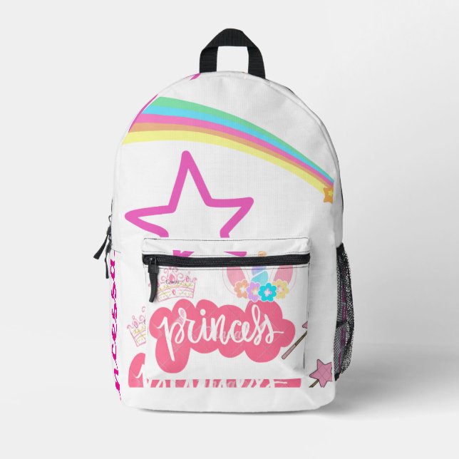 Princess Rainbow Star Kids White Rucksack (Vorderseite)