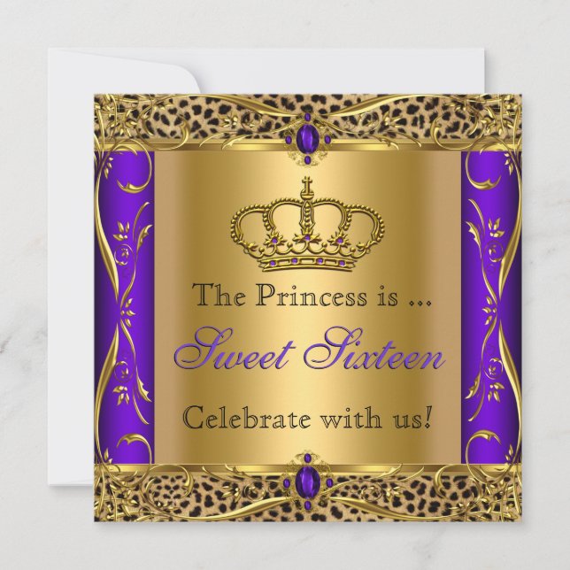 Princess Regal Lila Leopard Sweet 16 Party Einladung (Vorderseite)