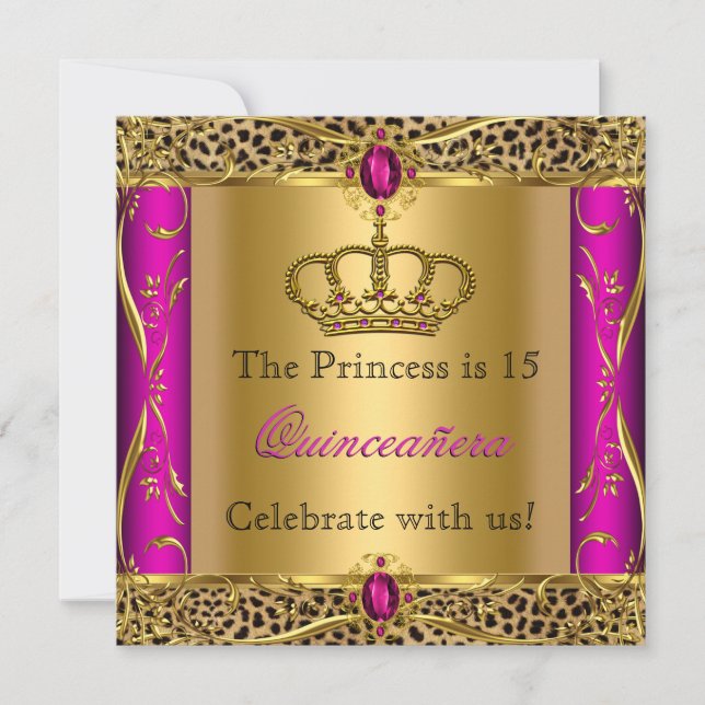 Princess Regal Pink Leopard Quinceañera Party Einladung (Vorderseite)