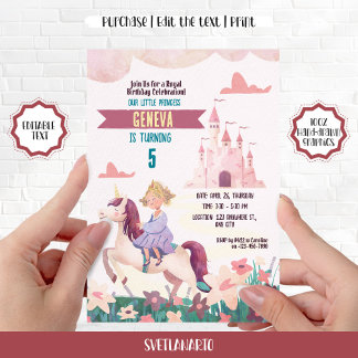 Princess Riding Unicorn Geburtstagsparty Einladung