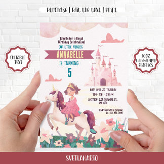 Princess Riding Unicorn Geburtstagsparty Einladung