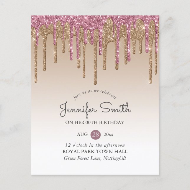 Princess ROSE PINK GOLD Tropfen Glitzer JEDEN GEBU (Vorderseite)
