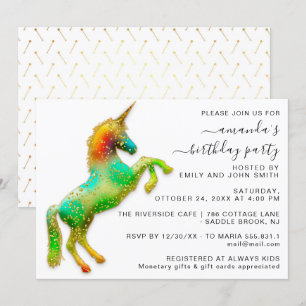 Princess Royal Gold Glitzer Birthday Magic Unicorn Einladung