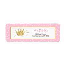 Princess-Rücksendeadresse Etikett Rosa Gold Crown 