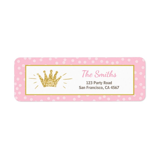 Princess-Rücksendeadresse Etikett Rosa Gold Crown  (Vorne)