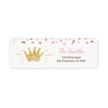 Princess-Rücksendeadresse Etikett Rosa Gold Crown 