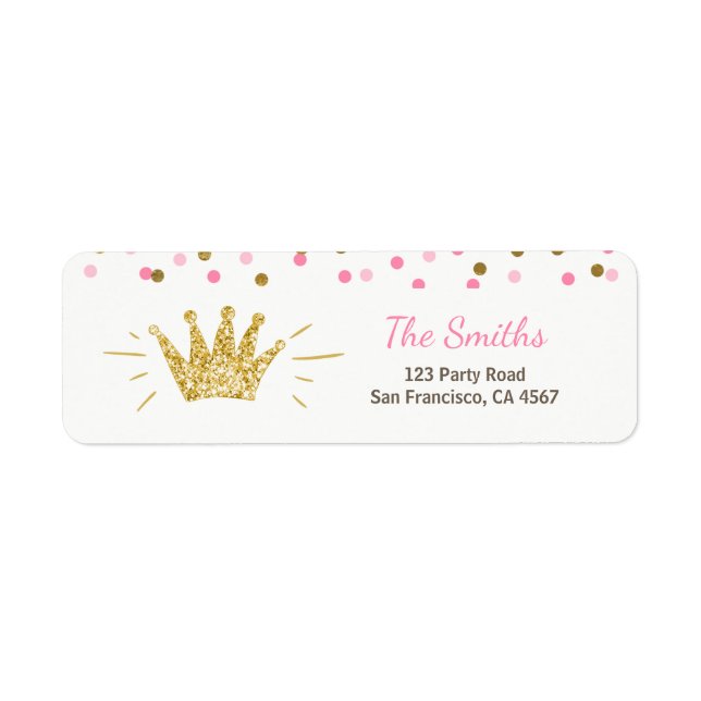 Princess-Rücksendeadresse Etikett Rosa Gold Crown  (Vorne)