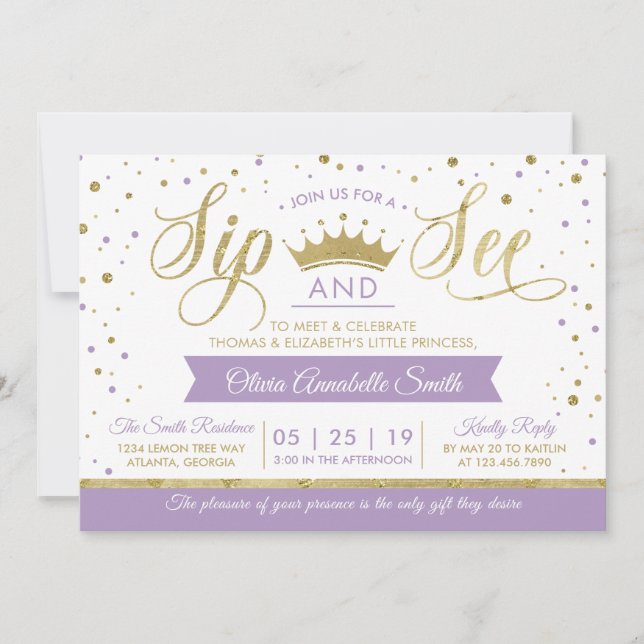 Princess Sip and See Baby Shower Einladung (Vorderseite)