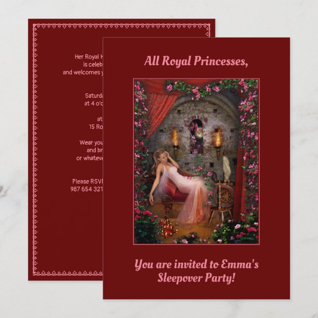 Princess Sleepover-Party Einladung (Vorne/Hinten)