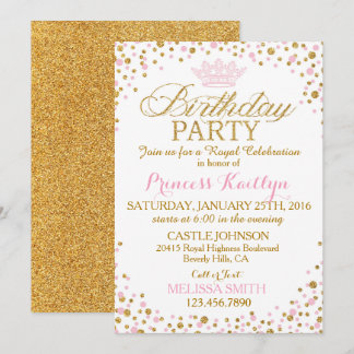 Princess Sparkle Pink und Gold Glitzer Geburtstag Einladung