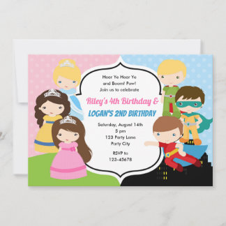 Princess Superhero Birthday Einladung Twins Joint