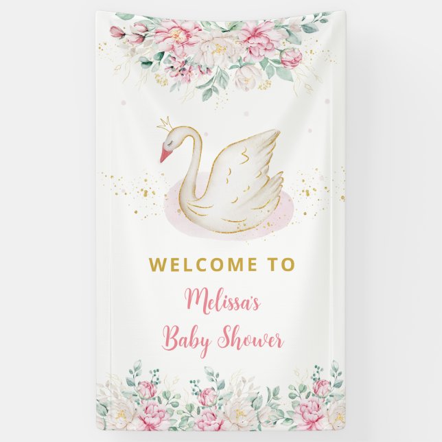 Princess Swan Baby Dusche Empfang Banner (Vertikal)